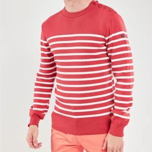Armor Lux Groix size S men’s cotton striped sweater in Cardinal/Milk.